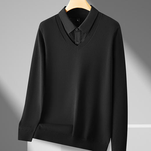 【假两件】【新款DPF】大依优型大码假两件长袖T恤衬衫领加肥加大肥佬休闲商务宽松透气上衣打底 商品图6