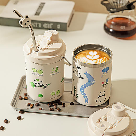 摩登主妇mototo熊猫保温杯女2024新款户外便携手提杯子大容量水杯 商品图0