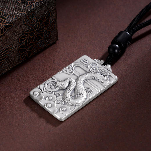 子佩集S999银【灵蛇献瑞】套链【ZXFTL001】仿古项链原创作品生肖带绳方牌2409 商品图6