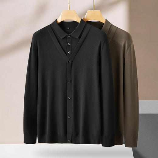 【Q】【假两件】【新款DPF】大依优型大码假两件长袖T恤衬衫领加肥加大肥佬休闲商务宽松透气上衣打底 商品图1