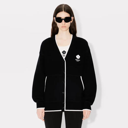 KENZO 高田贤三 女士小海棠花徽标刺绣混纺羊毛针织开衫 黑色 FE62 CA466 3LF 99J 商品图1