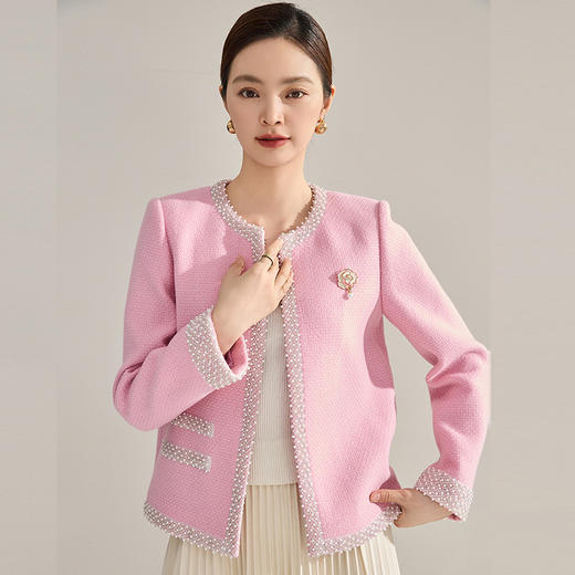 【高货sh】全新升级【铂金会员395/天猫529/差价134】(03421) 洛诗琳重工钉珠羊毛粗花呢小香外套女时尚气质修身外套 商品图2