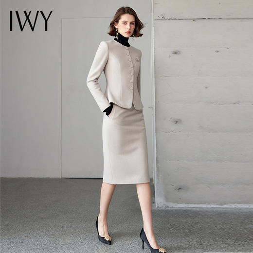 IWY/圆领高级灰长袖西装套裙设计感高级气质干练小香风职业两件套CS2104 商品图4