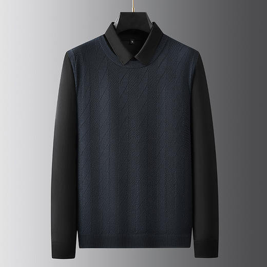 【假两件】【新款DPF】大依优型大码假两件长袖T恤衬衫领加肥加大肥佬休闲商务宽松透气上衣打底 商品图2