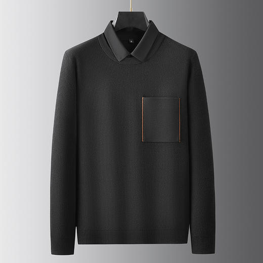 【假两件】【新款DPF】大依优型大码假两件长袖T恤毛衣衬衫领中厚款针织衫加肥加大肥佬休闲商务宽松透气上衣打底 商品图6