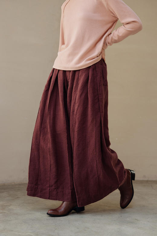 绽放旅行女装746朵/加厚武士裤2024秋冬纯亚麻压褶宽松阔腿长裤 商品图5