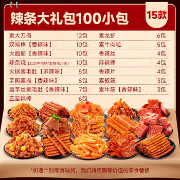 比比赞（BIBIZAN）辣条辣卤大礼包约107包素肉魔芋毛肚休闲零食大礼包团购送礼1038g 商品图1
