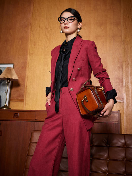 “无问西东”颈袖添香2024春季新款职业套裤琥珀色时尚气质套裤AT1XC3438 商品图2