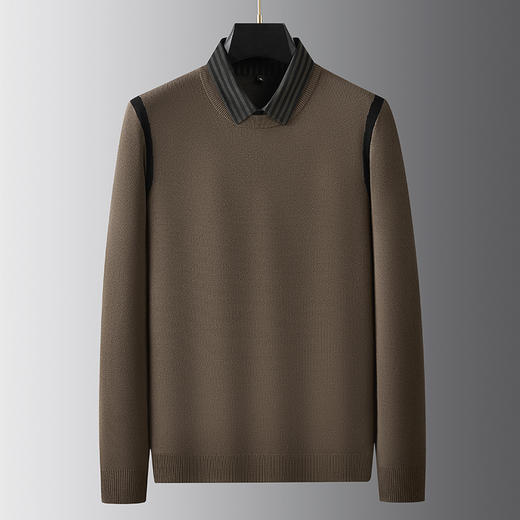 【假两件】【新款DPF】大依优型大码假两件长袖T恤衬衫领中厚毛衣针织衫加肥加大肥佬休闲商务宽松透气上衣打底 商品图5