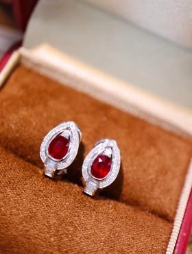 1.6克拉红宝石耳扣
