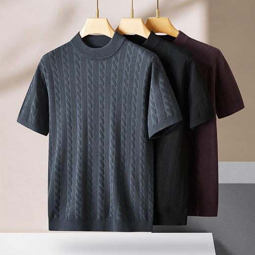 【绵羊毛】【新款DPF】大依优型羊毛毛衣针织短袖背心休闲针织衫毛背心加肥加大上衣男士胖子大码毛衫t恤打底 商品图1