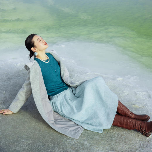 绽放722朵/秋冬*绵羊毛混纺立体暗提花压褶量感中长款半身裙 商品图2