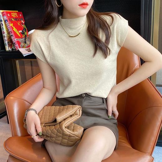 【焦糖玛奇朵，半高领小飞袖Tee~】半高领短袖t恤女秋装新款 韩版修身显瘦针织衫 小飞袖上衣 上身显瘦又遮肉 不会身材焦虑-QQ 商品图1