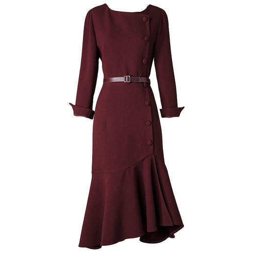 雀说 酒红色连衣裙秋冬鱼尾裙年轻气质打底平时可穿婚宴礼服4ZF-01094 商品图4