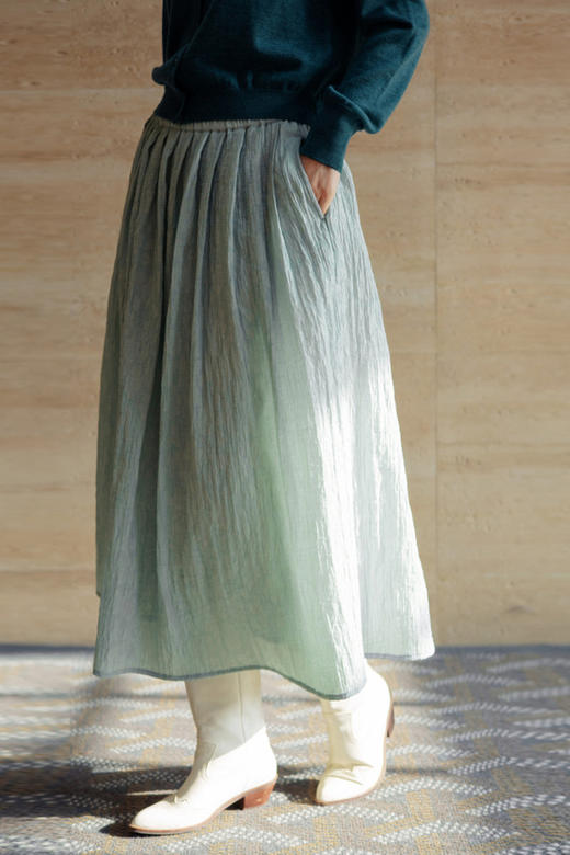 绽放722朵/秋冬*绵羊毛混纺立体暗提花压褶量感中长款半身裙 商品图5