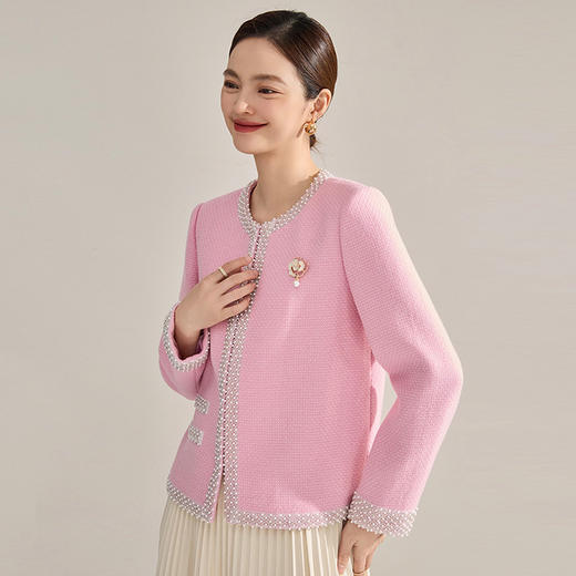 【高货sh】全新升级【铂金会员395/天猫529/差价134】(03421) 洛诗琳重工钉珠羊毛粗花呢小香外套女时尚气质修身外套 商品图3