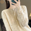 雀说 春秋季纯羊毛衫女薄款镂空针织开衫针织圆领长袖毛衣外套4ZF-073 商品缩略图0