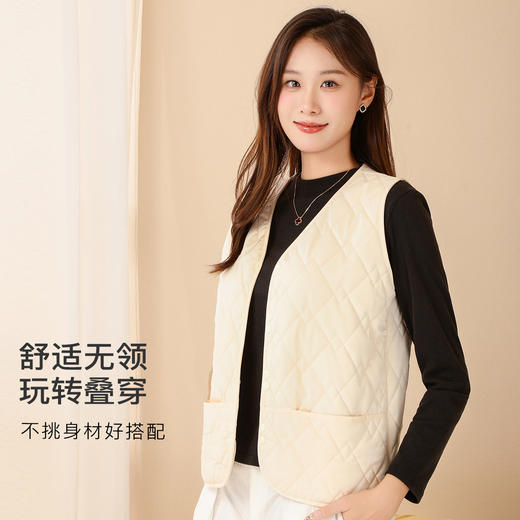 【含绵羊毛】450g加厚秋冬女士保暖马甲菱格开衫保暖上衣女士菱形方格马甲 商品图2