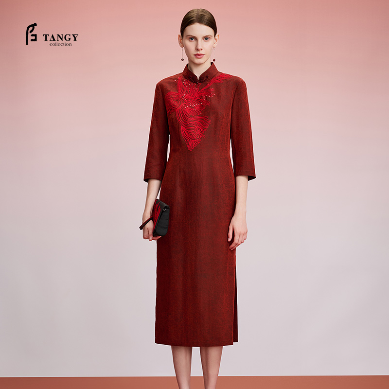TANGY Collection/天意精品2024秋季新品中国风绣花女士旗袍连衣裙
