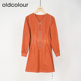 oldcolour气质V领小个子高腰显瘦长袖连衣裙DM33103114
