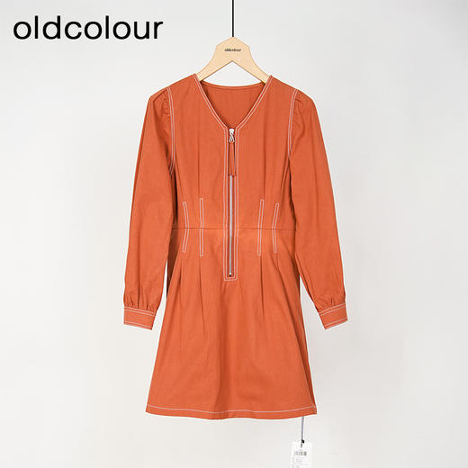 oldcolour气质V领小个子高腰显瘦长袖连衣裙DM33103114 商品图0