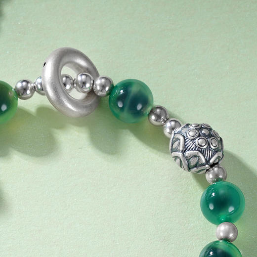 子佩集S999银【钟意莲】手串【SC000809】纯银糖心玛瑙绿色平安扣手链2409 商品图3