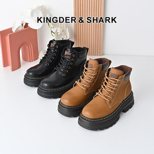 经典鲨2024年冬季新款潮流系带通勤舒适工装靴短筒马丁靴女KW182-D58091 商品图0