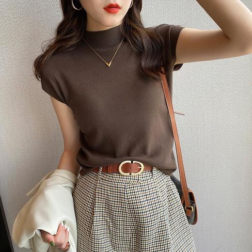 【焦糖玛奇朵，半高领小飞袖Tee~】半高领短袖t恤女秋装新款 韩版修身显瘦针织衫 小飞袖上衣 上身显瘦又遮肉 不会身材焦虑-QQ 商品图3