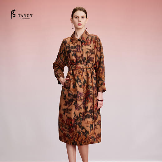 TANGY Collection/天意精品2024秋季新品中国风印花女士中长款风衣外套 商品图0