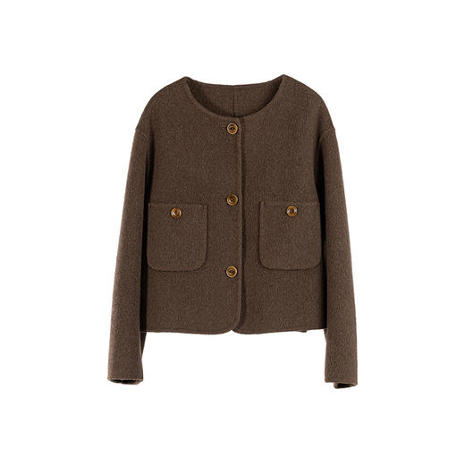 绽放558朵/秋冬羊毛混纺气质*圆领复古果实纽扣双面呢短外套 商品图4