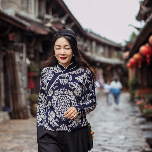 【林栖设计小店】【狮子滚绣球】团花毛织上衣优雅国风气质修身显瘦2024秋冬新品针织衫女1914014 商品图1