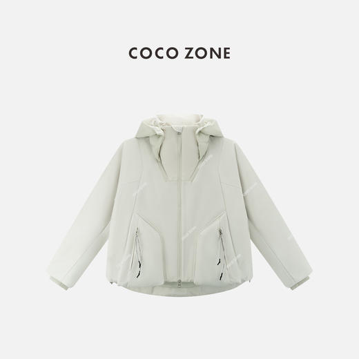 COCO ZONE 高级感连帽拼接通勤风保暖鹅绒服 CC2C1632 商品图0