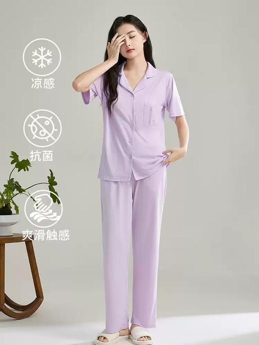 康妮雅女式短袖长裤开襟套装 商品图2