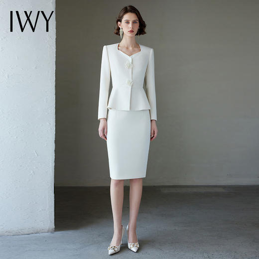 IWY/米白色长袖西装套裙设计感小众气质时尚干练总裁范职业两件套C2084+S2083 商品图2