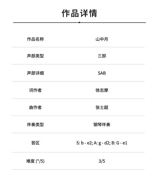 山中月（张士超曲）混声三部和钢琴 正版合唱乐谱「本作品已支持自助发谱 首次下单请注册会员 详询客服」 商品图1