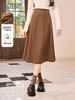 【年终特卖】熙世界赫本风棕色毛呢半身裙秋冬新款气质通勤磨毛中长a字伞裙 商品缩略图0