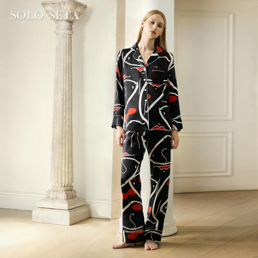 Solo seta女士真丝睡衣印花套装桑蚕丝家居服2025秋季新款丝绸 商品图0