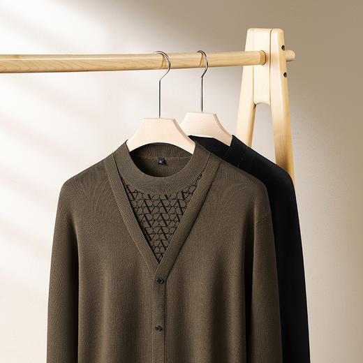 【假两件】【新款DPF】大依优型大码假两件长袖T恤圆领针织衫加肥加大肥佬休闲商务宽松透气上衣打底 商品图1