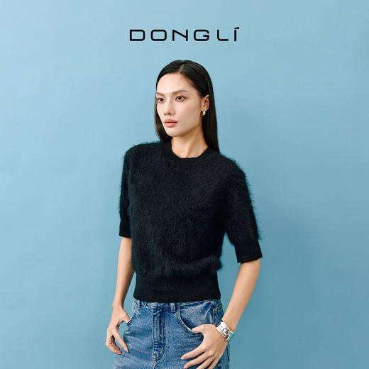 东黎 • 山羊绒女士秋冬拉毛绒时尚圆领半袖 4845 商品图2