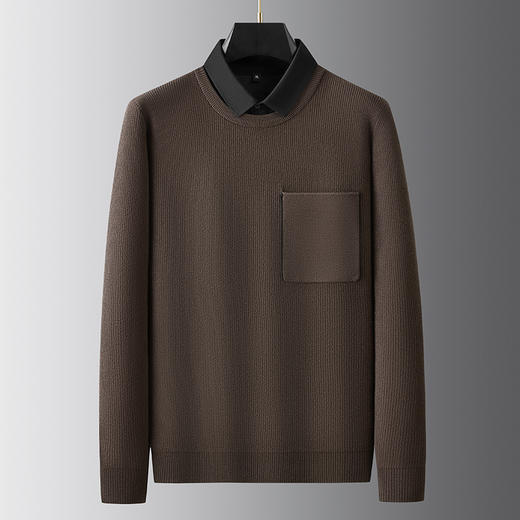 【假两件】【新款DPF】大依优型大码假两件长袖T恤毛衣衬衫领中厚款针织衫加肥加大肥佬休闲商务宽松透气上衣打底 商品图5