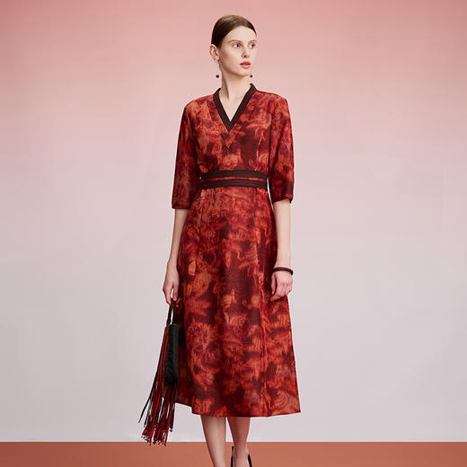 TANGY Collection/天意精品2024冬季新品中国风印花女士中长款连衣裙 商品图1