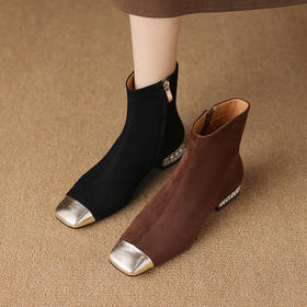 【预售5天】英伦风低跟短靴女显瘦秋冬新款真皮拉链平底拼色马丁靴显脚小NDXC&6688