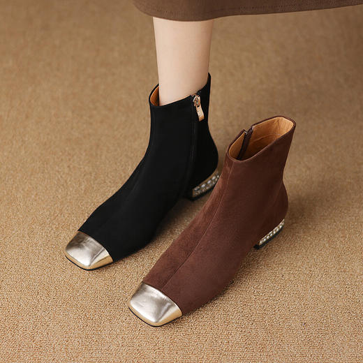 【预售5天】英伦风低跟短靴女显瘦秋冬新款真皮拉链平底拼色马丁靴显脚小NDXC&6688 商品图0
