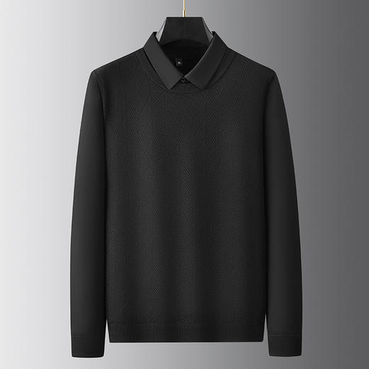 【假两件】【新款DPF】大依优型大码假两件长袖T恤衬衫领加肥加大肥佬休闲商务宽松透气上衣打底 商品图3