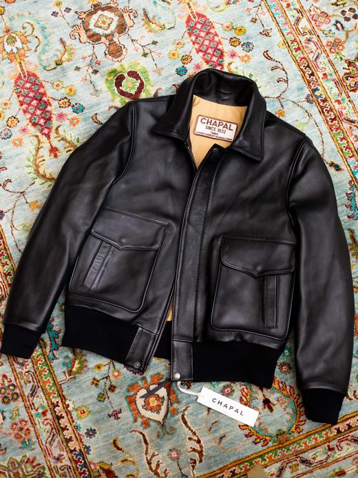 Chapal USAAF 黑色小牛皮飞行员夹克 商品图1