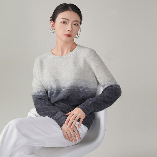 【hr】全新升级【铂金会员367/天猫499/差价132】(10015) 洛诗琳2024秋冬新款渐变色套头宽松慵懒羊绒混纺针织毛衫 商品图3