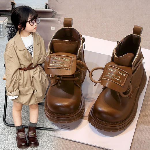【时尚英伦范儿，百搭经典款】女童英伦风马丁靴系带 秋冬新款时装靴 百搭经典侧拉链学生皮靴-QQ 商品图2