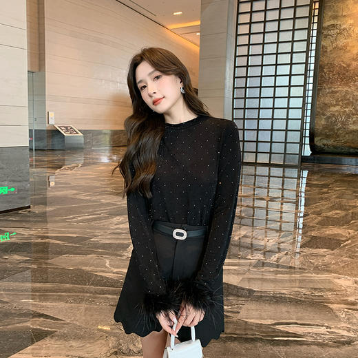 奢姿大码女装2025秋季减龄烫钻设计打底衫胖妹妹时尚穿搭套装合集9943153517 商品图1