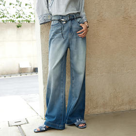 【林栖设计小店】（现货）卉卉同款植物染纯棉牛仔裤多色简约高腰百搭宽松2024秋冬新品直筒长裤女1942183B