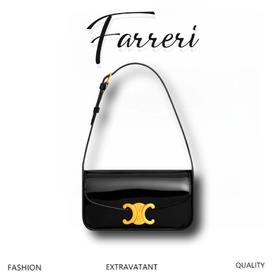  凯旋门 亮面漆皮 牛皮革 手提单肩包 黑色